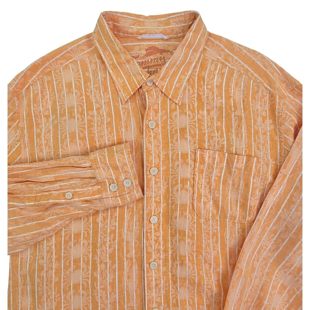 Tommy Bahama Relax Button Down Shirt Mens XL Orange 100% Linen Crab Lobster - Picture 3 of 7